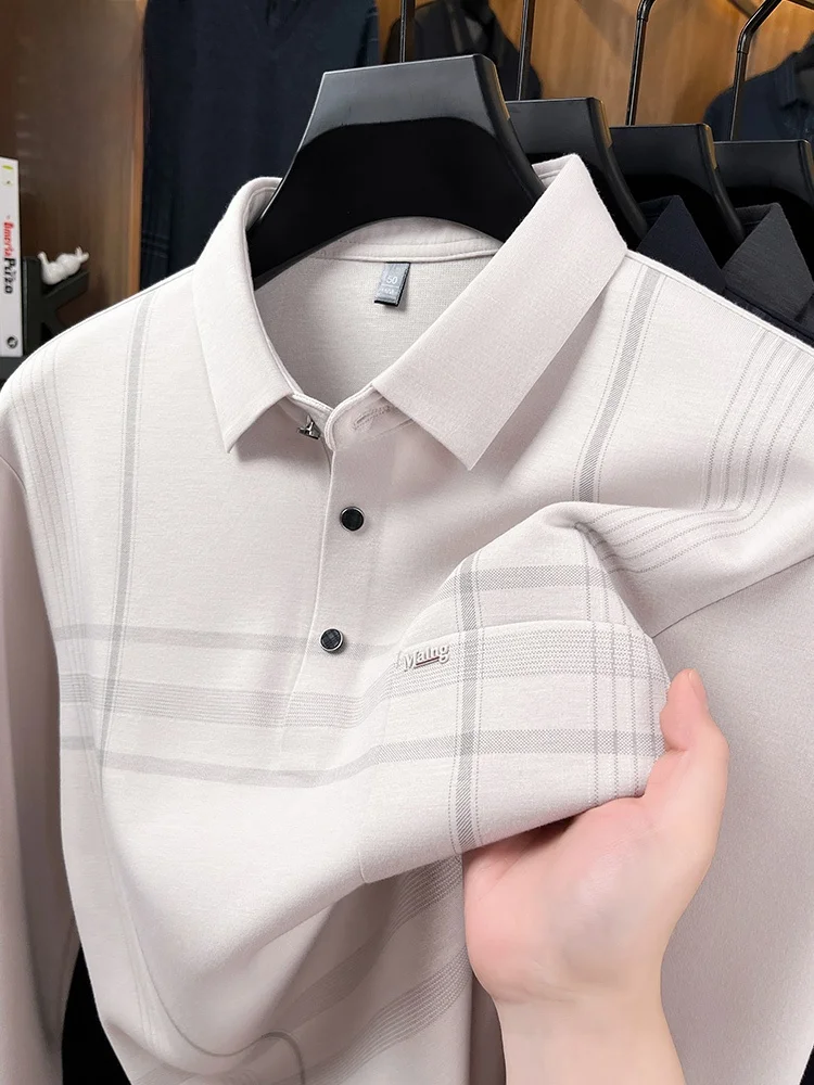 

Мужская повседневная рубашка Lormen с длинным рукавом, воротником поло, для среднего возраста, с настоящими карманами, дышащая, для делового и повседневного стиля