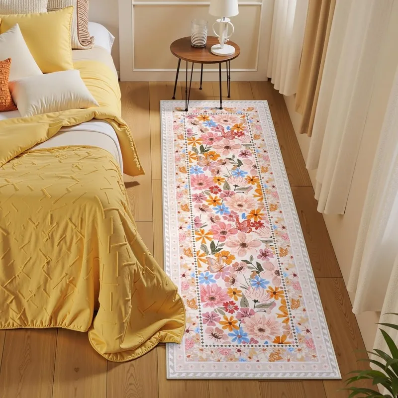 

Retro Nordic Style Runner Rug High-end Light Luxury Bedside Floor Mat Machine Washable Foldable Bedroom Carpet Alfombra Tapis 러그