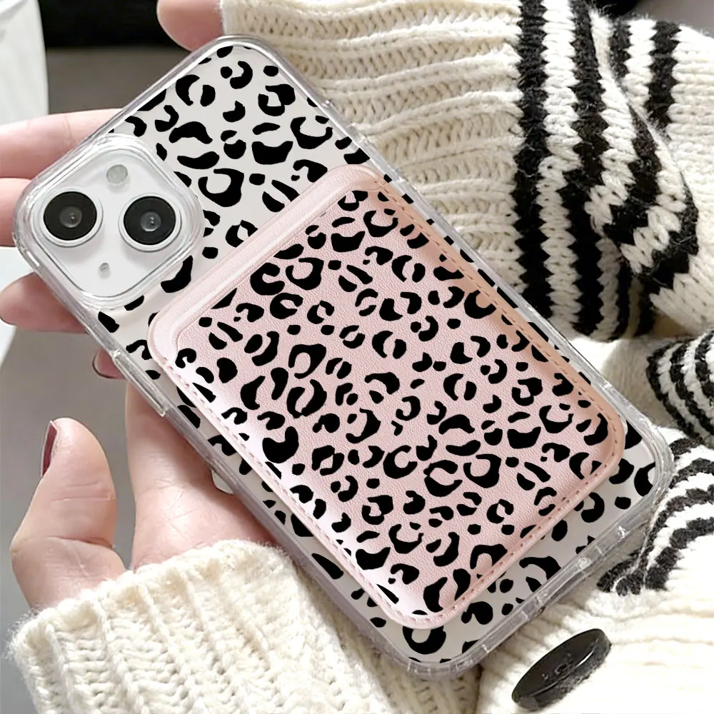 Black Leopard Print For Magsafe wallet Magnetic Card holder Phone Case For iPhone 17 16 13 16 15 12 14 Pro Max 16 14 Plus Cover view 3