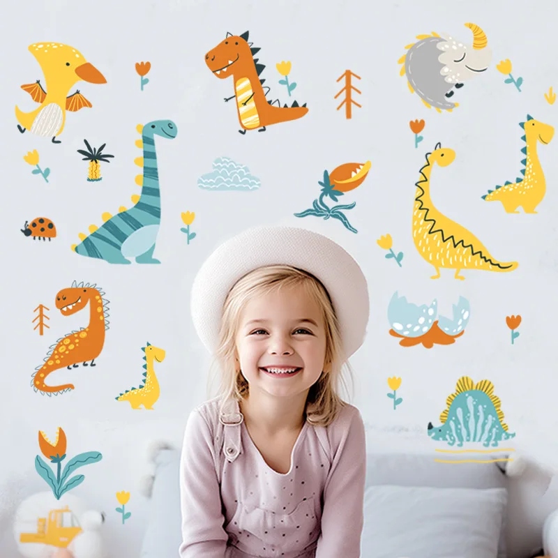 Cartoon Dinosaur World Wall Stickers Removable Waterproof Jurassic Decals for Kids Room Nursery Kindergarten Home Decor
