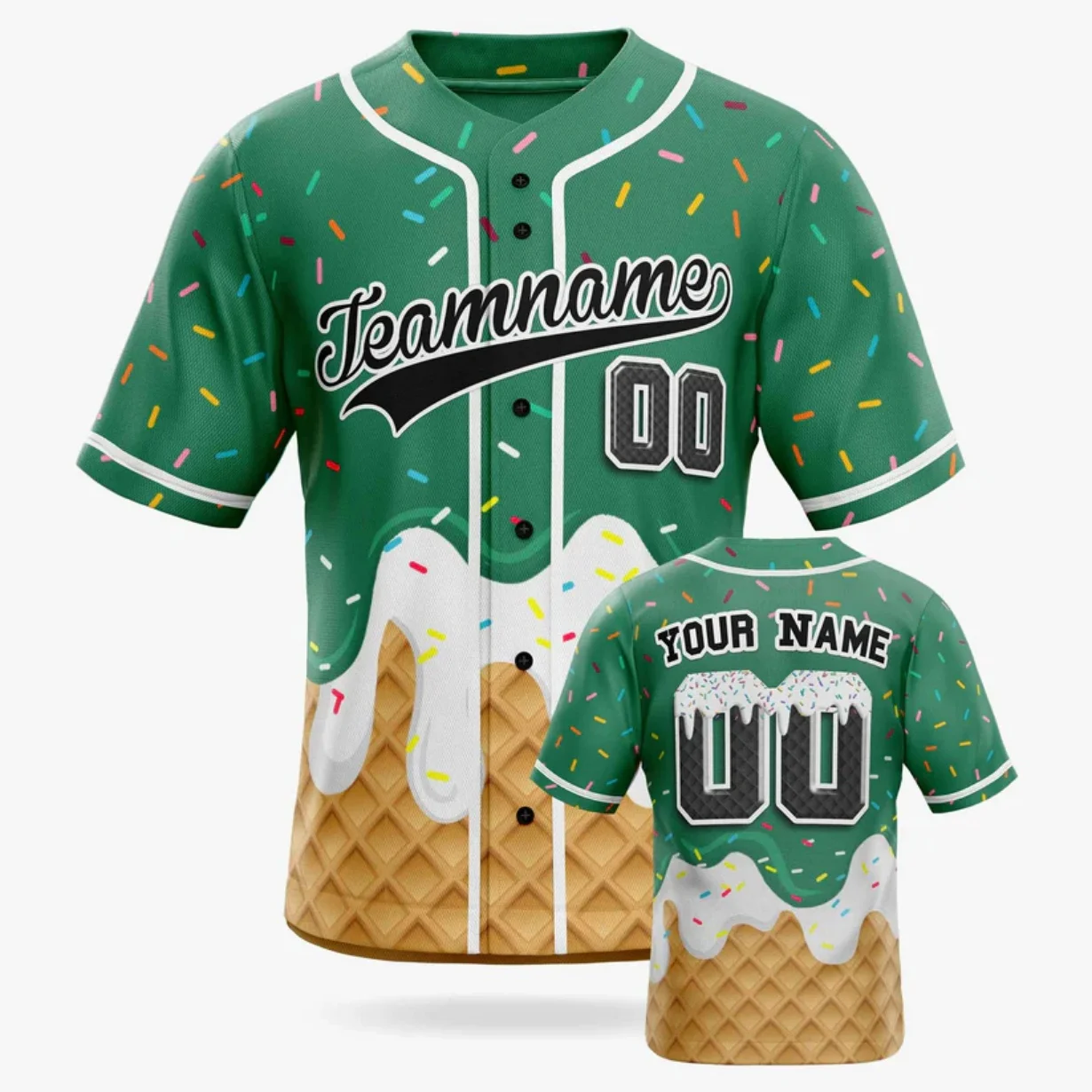 Custom Ice Cream Baseball Jersey With Piping - Design Your Own 3D Printed Men For Women Shirt Casual Team Shirts 01