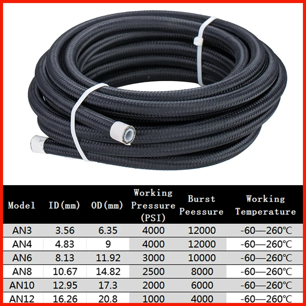 1-10M AN4-AN12 E85 Stainless Steel PTFE Fuel Hose Oil Gas Cooler Line Pipe Tube 1x0° 1x45° 1x90° 1180° Swivel End Fittings