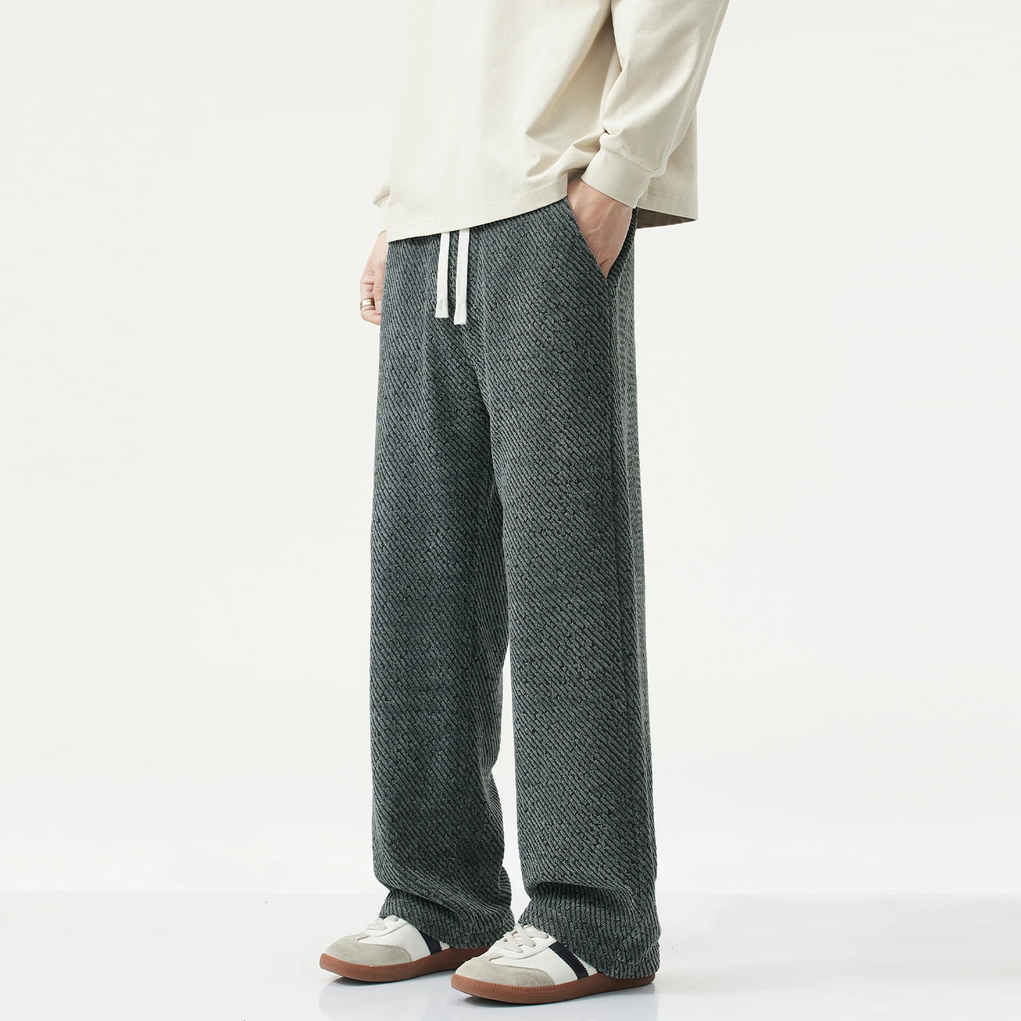 

Knit Chenille Wide-leg Slacks Men's Autumn/winter Trousers Wild-match Sweatpants Loose Straight-leg Long Trousers Trendy