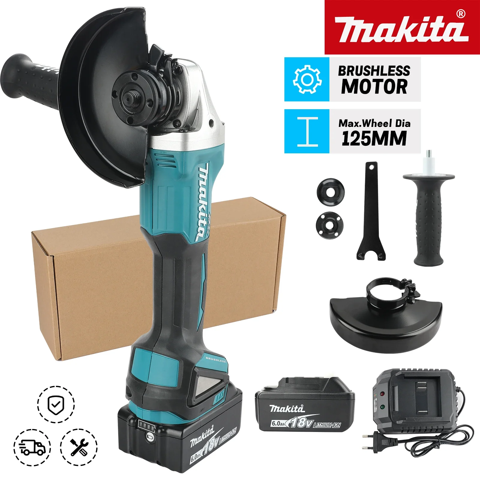 Original Makita DGA404 125mm Bürstenloser Winkelschleifer Li-Ionen-Akku Kabellos zum Schneiden, Polieren und Schleifen für Makita 18V Akku