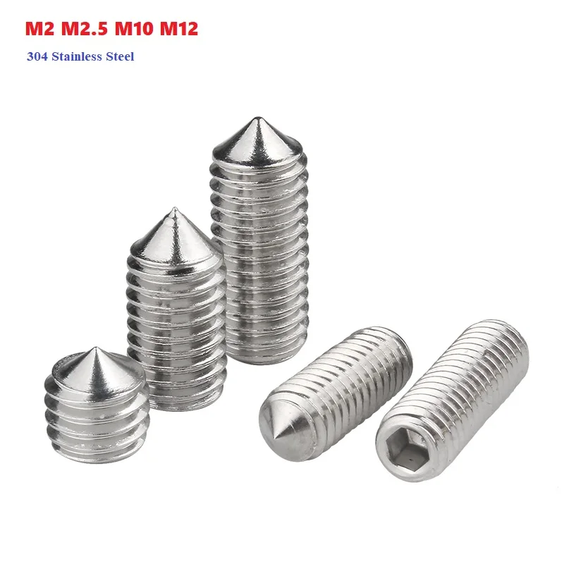 304 Stainless Steel M2 M2.5 M10 M12 Hex Hexagon Socket Set Screw Cone Point Grub Screw DIN914