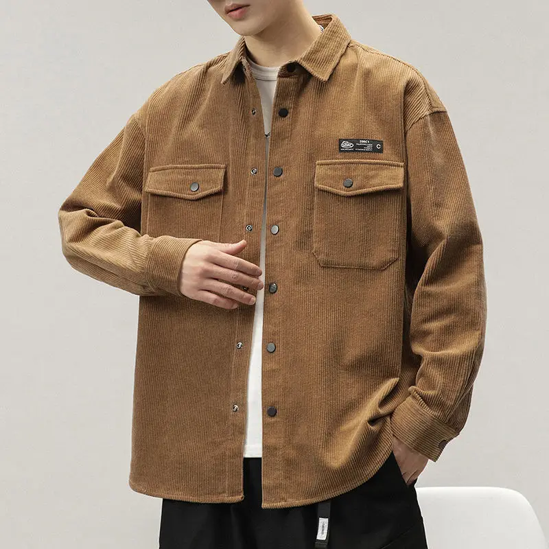 Corduroy Shirt Men's Long Sleeve Spring Autumn Style Casual Trendy Brand High-End Feeling Shirt Jacket for Students