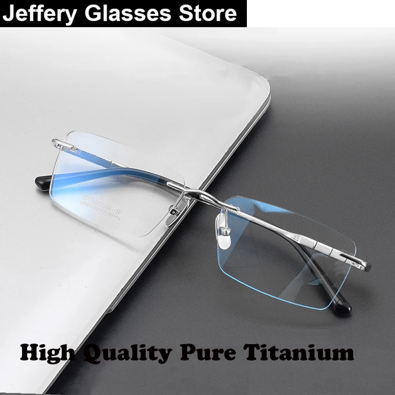 Men Pure Titanium Square Rimless Glasses Frame Ultra-light High Quality Optic Eyeglasses Frameless Myopia Prescription Spectacle