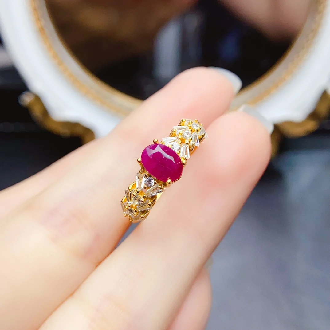 FS 5*7mm Natural Ruby Ring for Women With Certificate S925 Sterling Silver Fine Charm Weddings Jewelry Christmas Gift MeiBaPJ