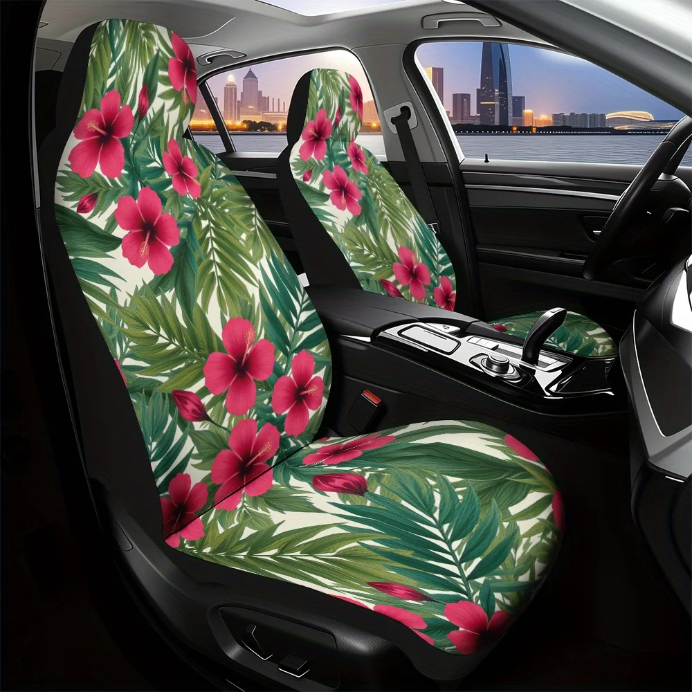 2 uds, fundas decorativas para asientos de coche con diseño de hojas de hibisco Tropical, ajuste Universal para camión SUV Sedan, tela cómoda añade Bea