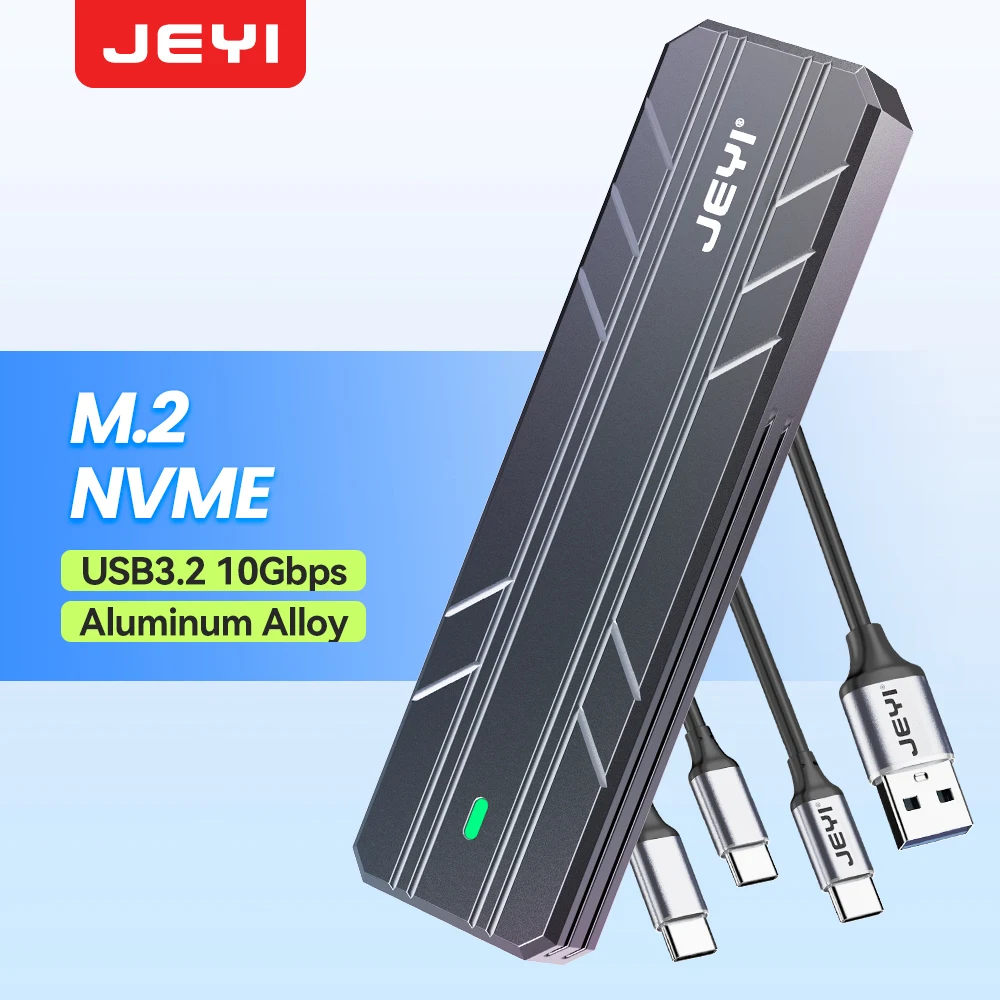 

JEYI M.2 NVME SATA SSD Enclosure, USB C 3.2 Gen 2 10Gbps or 6Gbps SATA M-Key(B+M Key) SSD Reader Dual Protocol Hard Disk Case