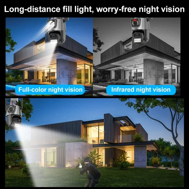 8MP PTZ WiFi Dual Screen Camera with Color Night Vision Outdoor Security IP Camera CCTV Surveillance Camera V380pro App