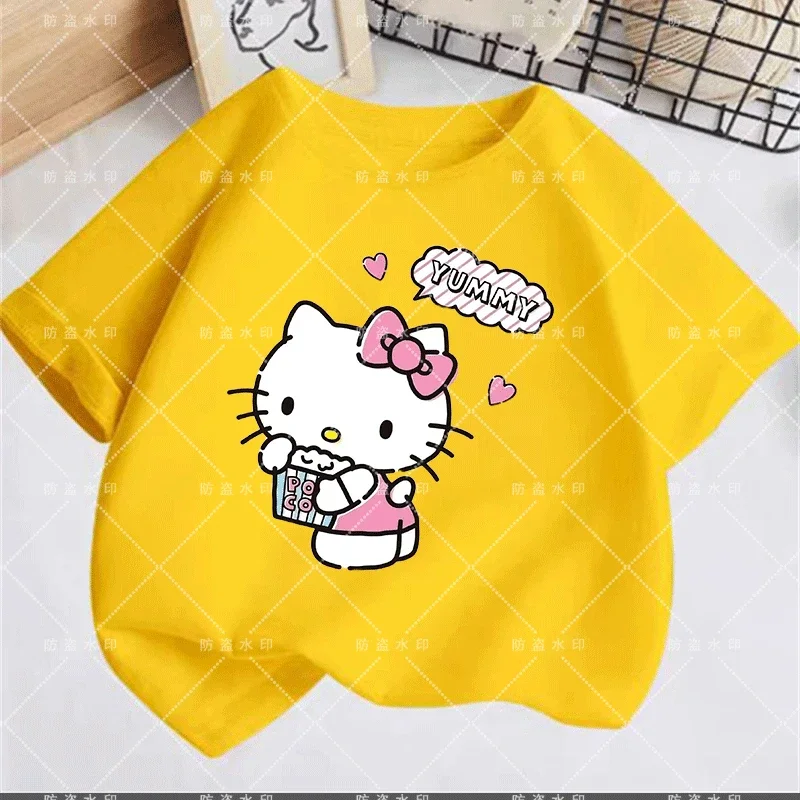 Girls Clothes 2 to 8 Years Sanlio Cool T-shirt Hello Kitty Children\'s Clothing Stitch Tops Euro 2024 Miniso Store Girl Korean