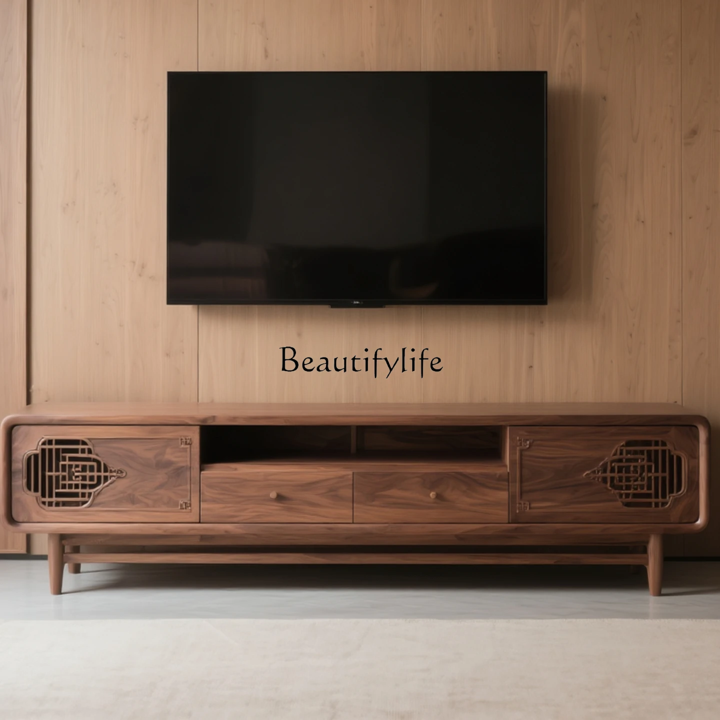 

New Chinese solid wood TV cabinet living room North American walnut modern simple TV cabinet