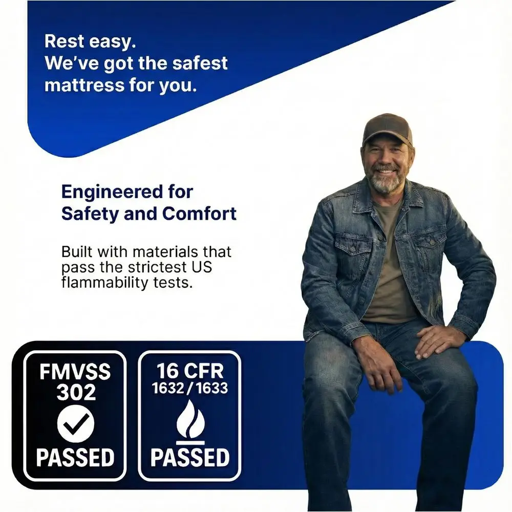 

Inch Semi Truck Mattress 42x80, Memory Foam Mattress, Wide Size, Medium Firm Feel, DOT Compliant Non Woven, Certified Only Safe