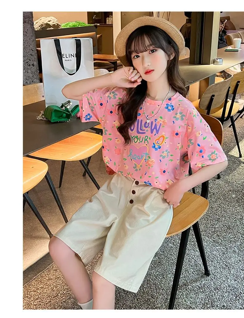 Girls Five Point Pants Summer 2026 New Korean Kids Cotton Casual Pants Middle Big Kids Stylish Versatile Shorts