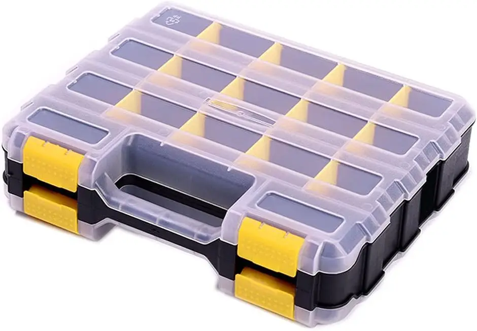 

34 Compartment Hardware Organizer Box with Removable Dividers, Durable Plastic Double Side Storage for Screws, Nuts, Bolts