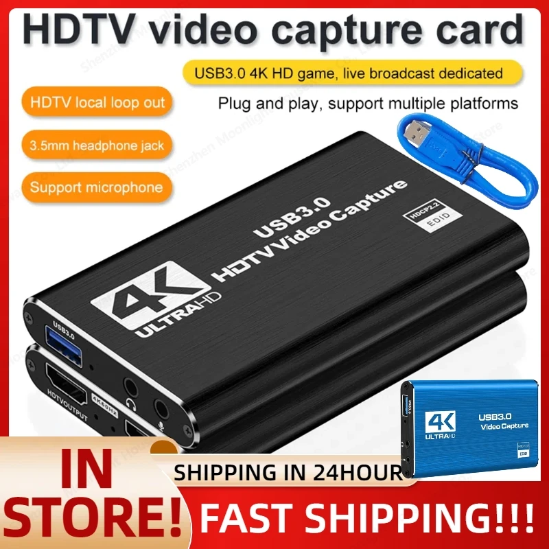 

4K USB 3.0 Video Capture Card HDMI-compatible 1080P 60Hz HD Video Recorder Grabber For PS4 OBS Game Recording Live Streaming