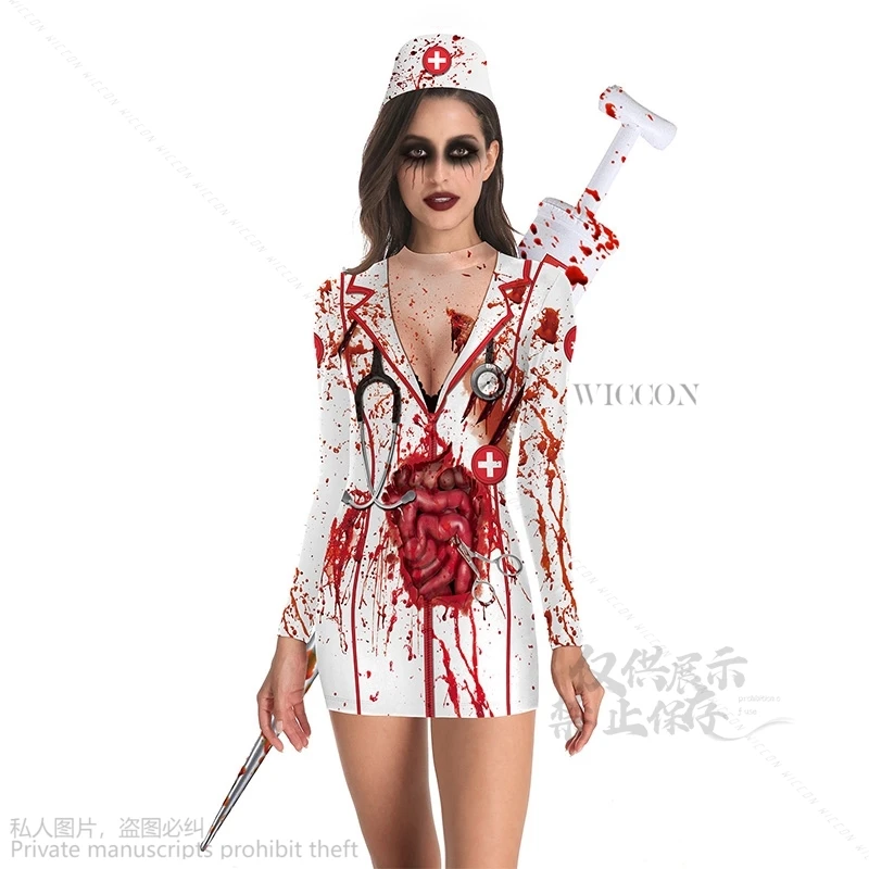 Halloween Horror Bloed Verpleegster Uniform Cosplay Kostuums Vrouwen Meisjes Jurk Sexy Lolita Ainme Rok Party Carnaval Maskerade Pak