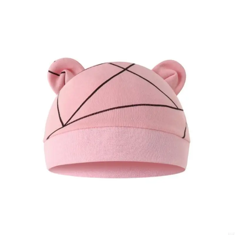 

E06F Baby Hospital Hat Bear Ear Hat Unisex Newborn Print Hat Infant Summer Headdress
