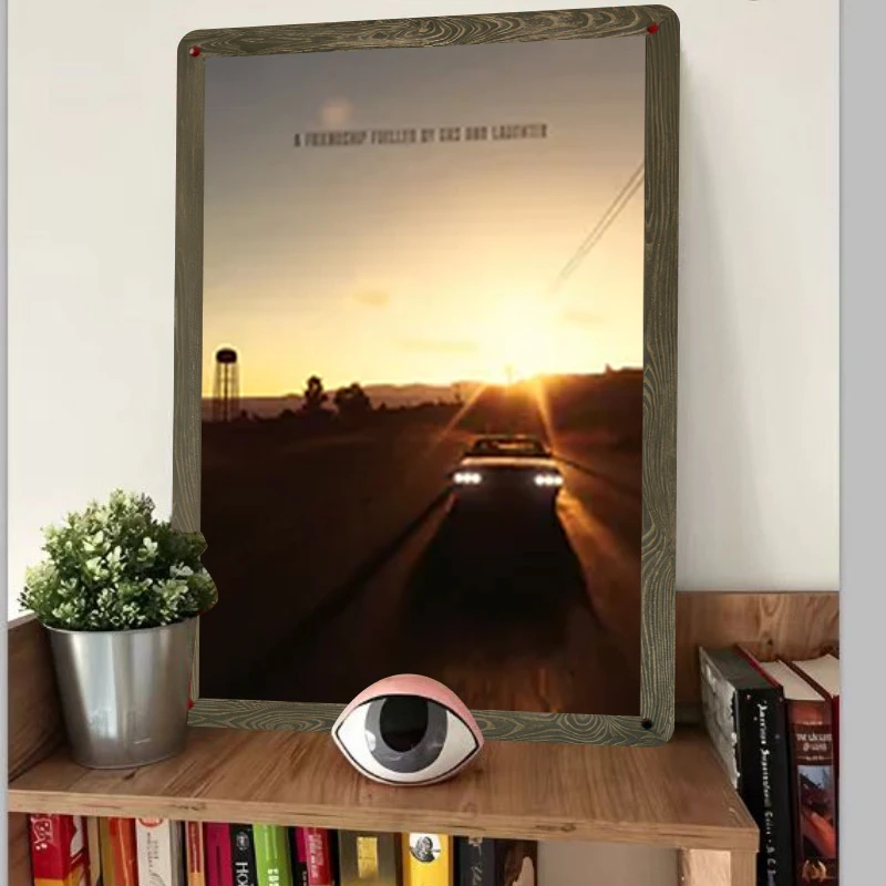 Vintage Car on Highway at Sunset Metal Wall Art American Country Style Home Decor for Living Room Bar