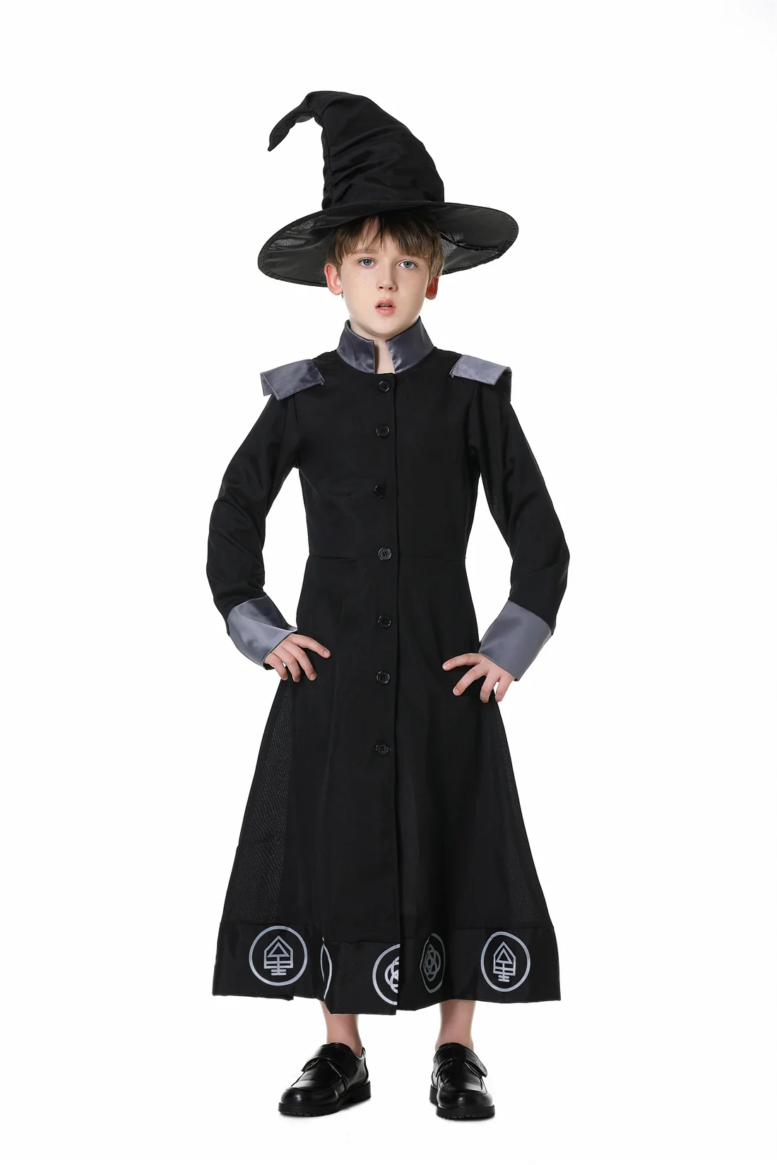 Children Dark Sorcerer Cosplay Uniform Boys Robe Wizard Halloween Carnival Easter Costume for Kids Stage Show Sorcerer Outfit