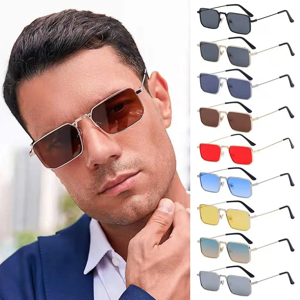 

Retro UV400 Protection Rectangle Sunglasses Metal Frame Travel Punk Sun Glasses Candy Color Shades for Women & Men