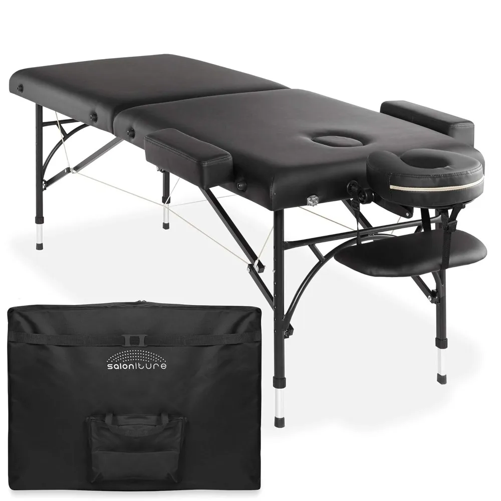 

Professional Portable Lightweight Bi-Fold Massage Table with Aluminum Legs - Includes Headrest, Face Cradle, Customized