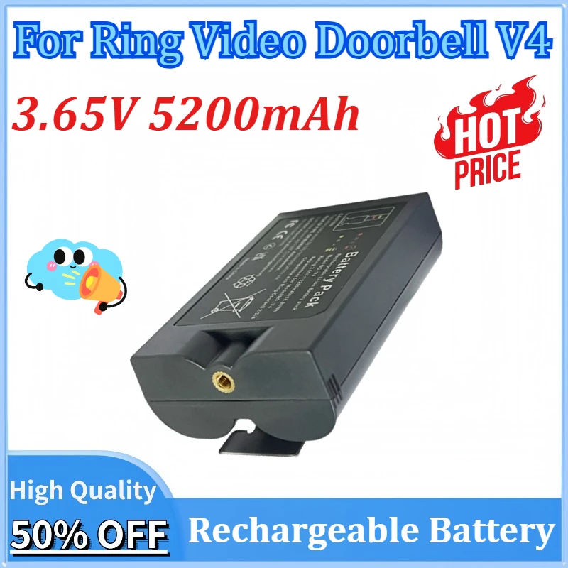 

3.65V 5200mAh Video Doorbell Battery for Ring Video Doorbell V4 Rechargeable Battery Pack for Spotlight Cam Solar Floodlight
