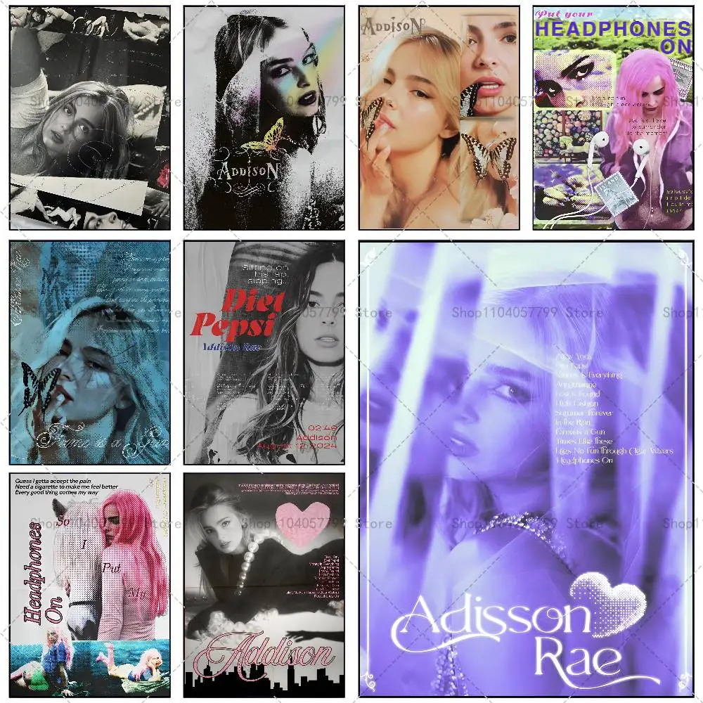 Pop-Sängerin Addison Rae Poster, selbstklebende Wandkunst, wasserfester Aufkleber für Bar-Raumdekoration, hochwertiger Druck, Geschenk