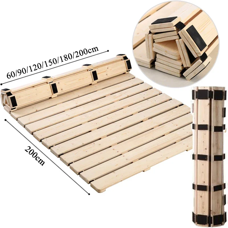 Folding Real Solid Pine Wood Bed Frame Support Hard Mattress Tatami Queen King Kids Bedroom Furniture 60/90/120/150/180/200cm