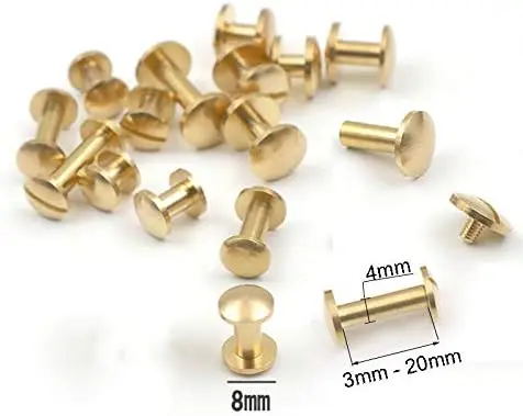 20pcs Solid Brass Binding Screws Nail Stud Rivets For Photo Album Leather Craft Studs Belt Wallet Fasteners Flat/Arc Cap