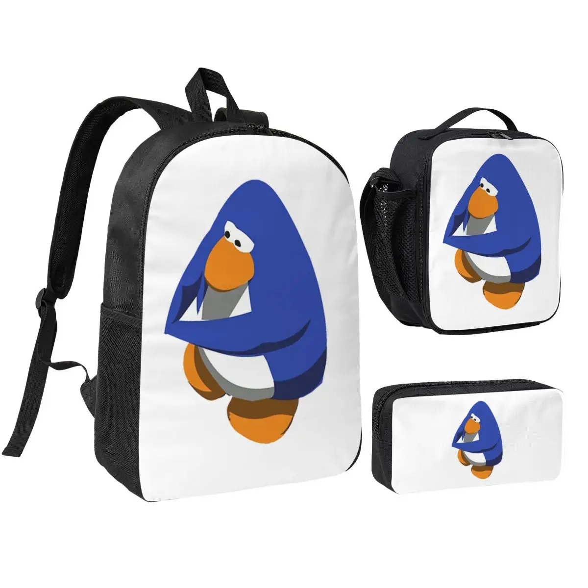 Club Penguin BOI Backpack Student Boys Girls BookBag School Bag Computer Shoulder Bags 3ps Insulated Lunch Bag Pencil Case