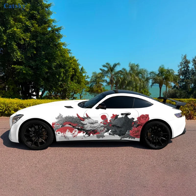 Horror Mask Fish Flower Car Vinyl Wraps Decal Self-adhesive PVC Sticker Suitable for Trucks SUV Decoration Auto Accessories Gift