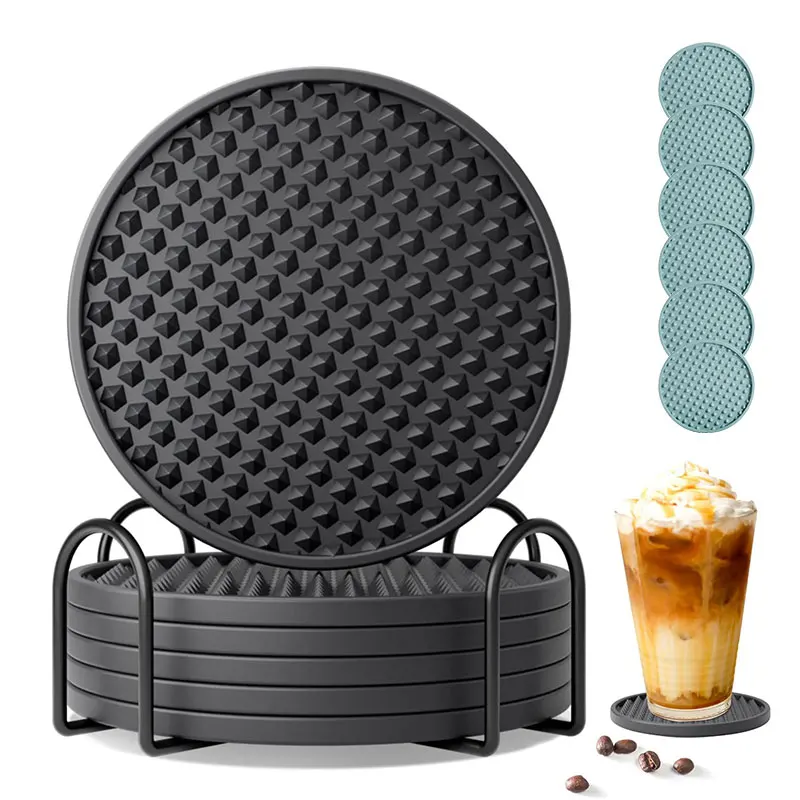 

Набор из 6 подставок для напитков с держателем, силиконовые подставки, защита столешницы любого стола, можно мыть в посудомоечной машине, подставки для напитков