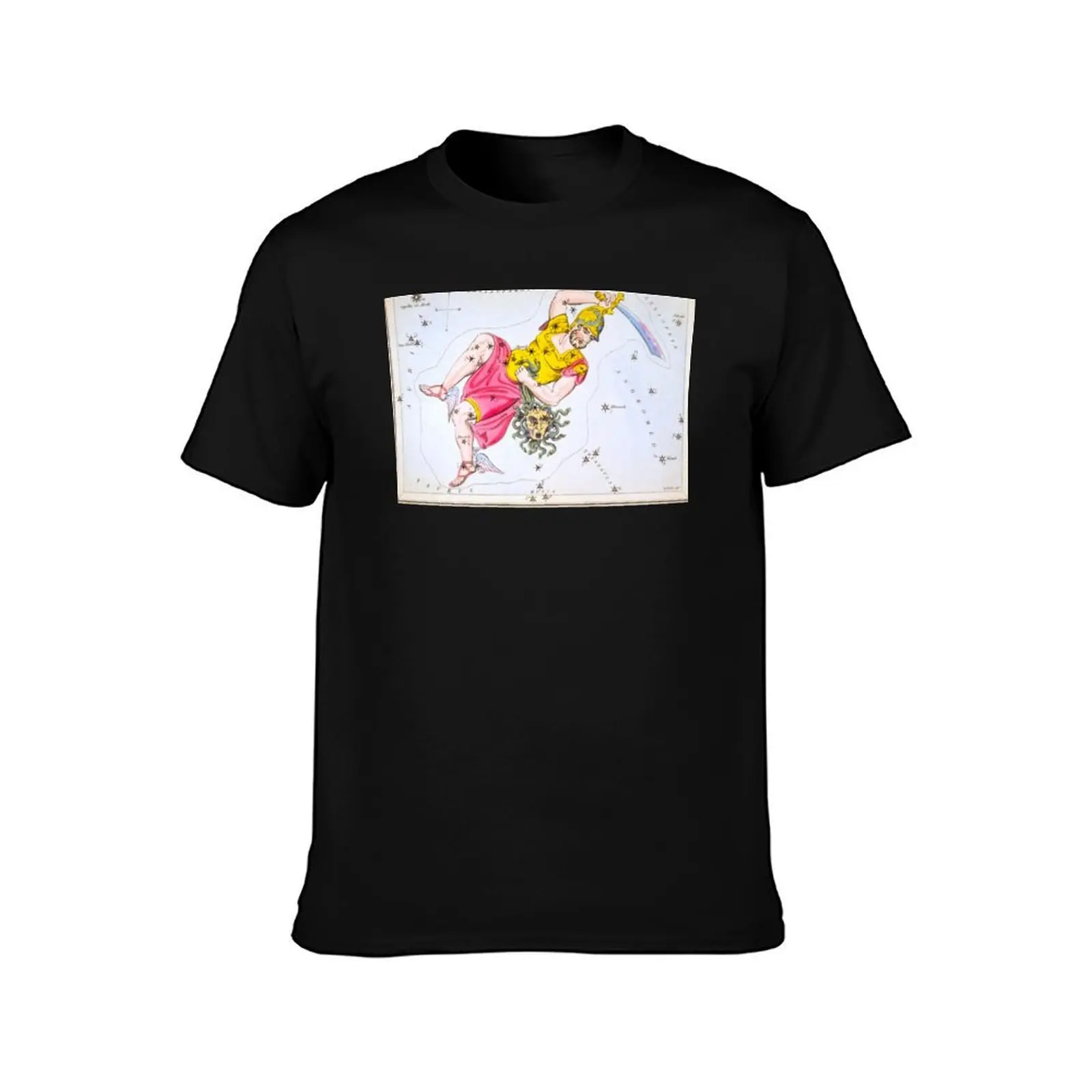Antique Perseus and Caput Medusa Constellation Map T-Shirt, Summer Casual Cotton Tee, Oversized Streetwear Tops, 100% Cotton