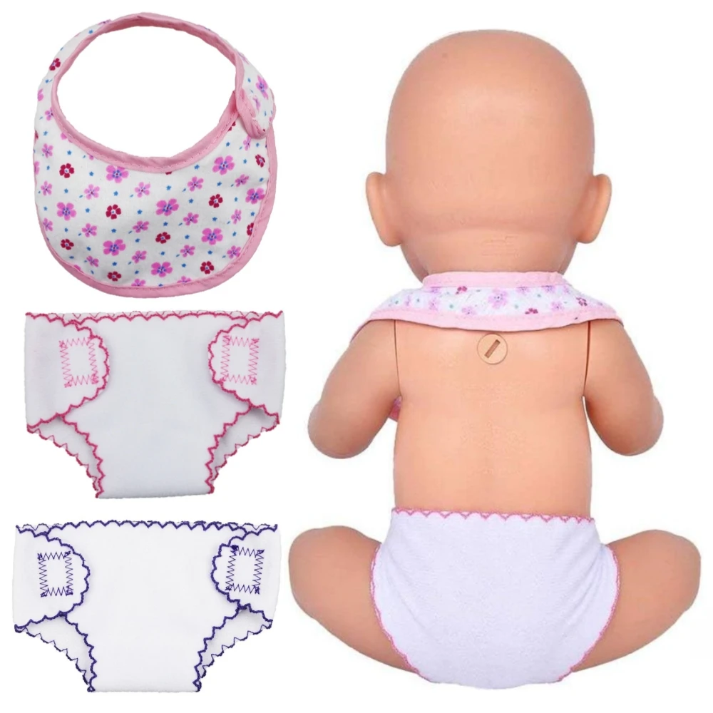 6pcs Doll Diapers Doll Underwear and Doll Bibs for 14-18in/35-45cm Baby Dolls Suitable for Infant Baby Doll Girls Boys Clothes