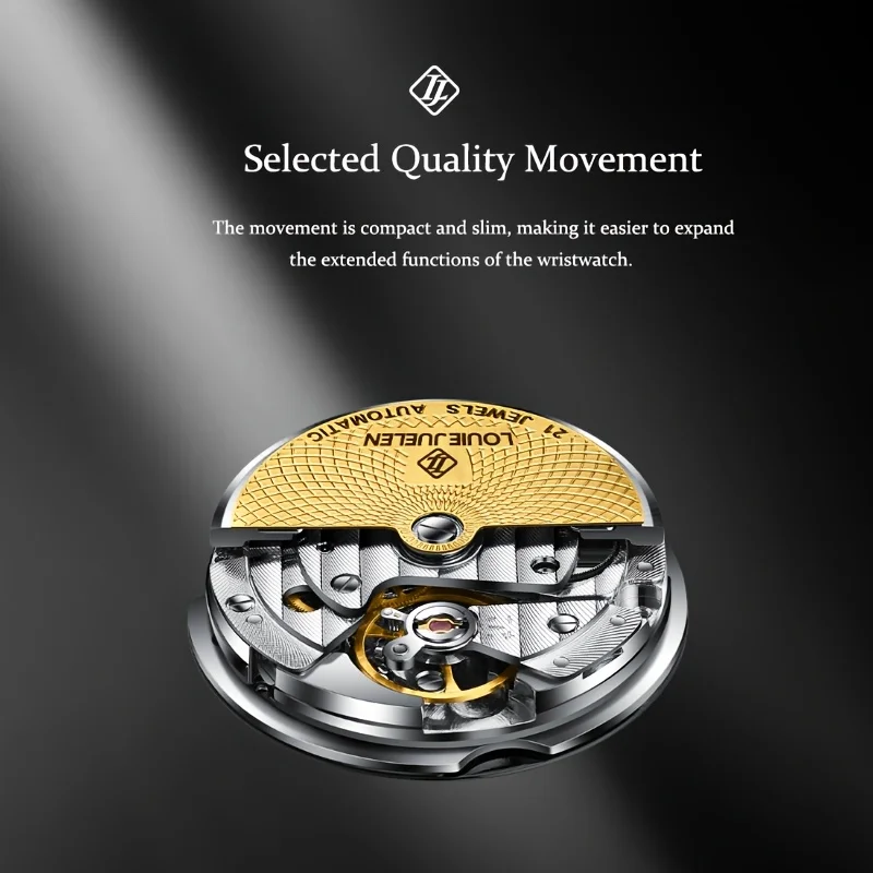 ساعة ميكانيكية بدون بطارية، عرض مؤشر، هيكل من الفولاذ المقاوم للصدأ، لف ذاتي، شاشة مضيئة، حزام من الجلد الصناعي #3