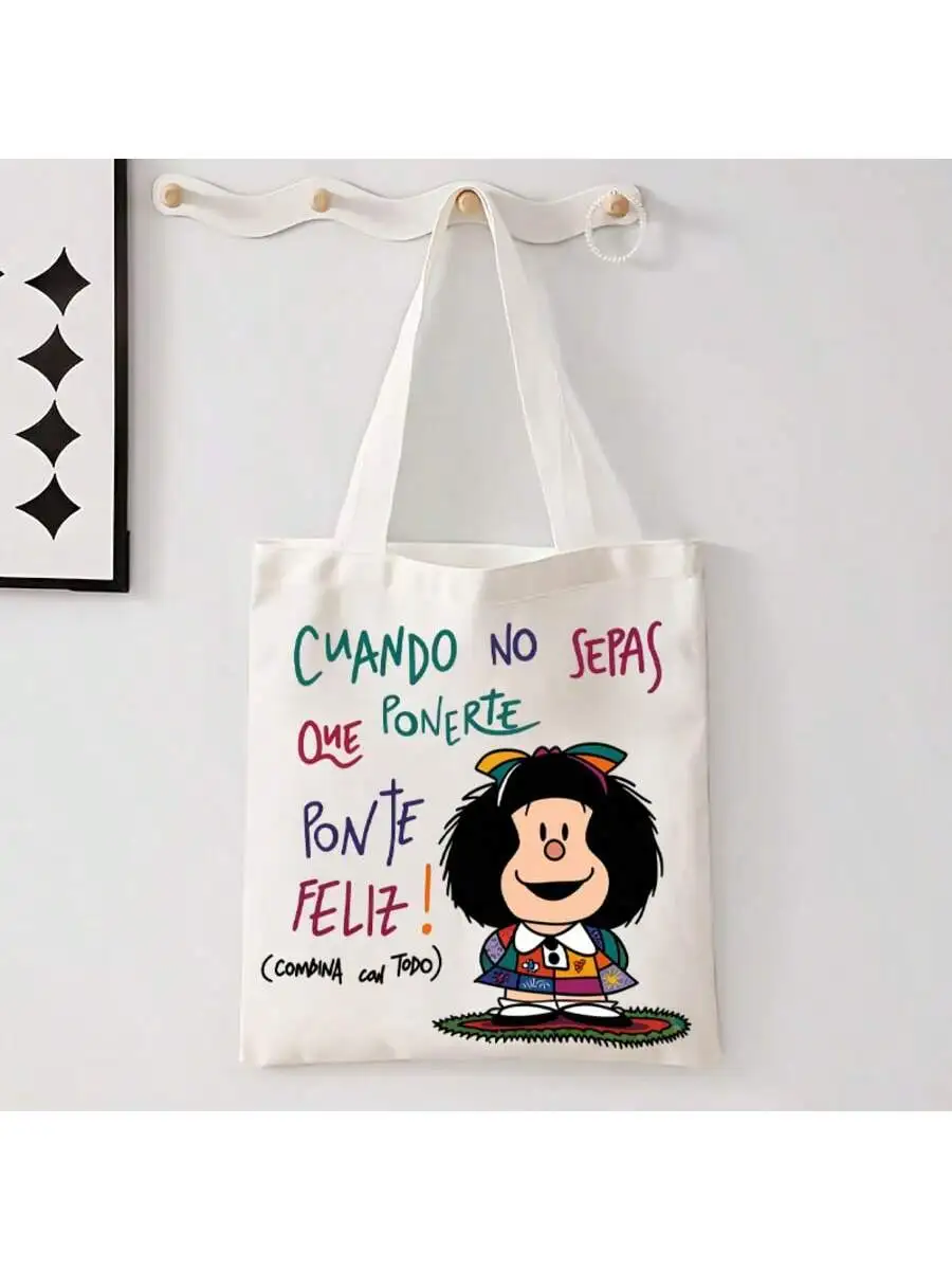 Cartoon Mafalda Mafada 2D-Druckmuster Canvas-Tragetasche Modische Unisex-Umhängetasche für den täglichen Gebrauch – Detail 9