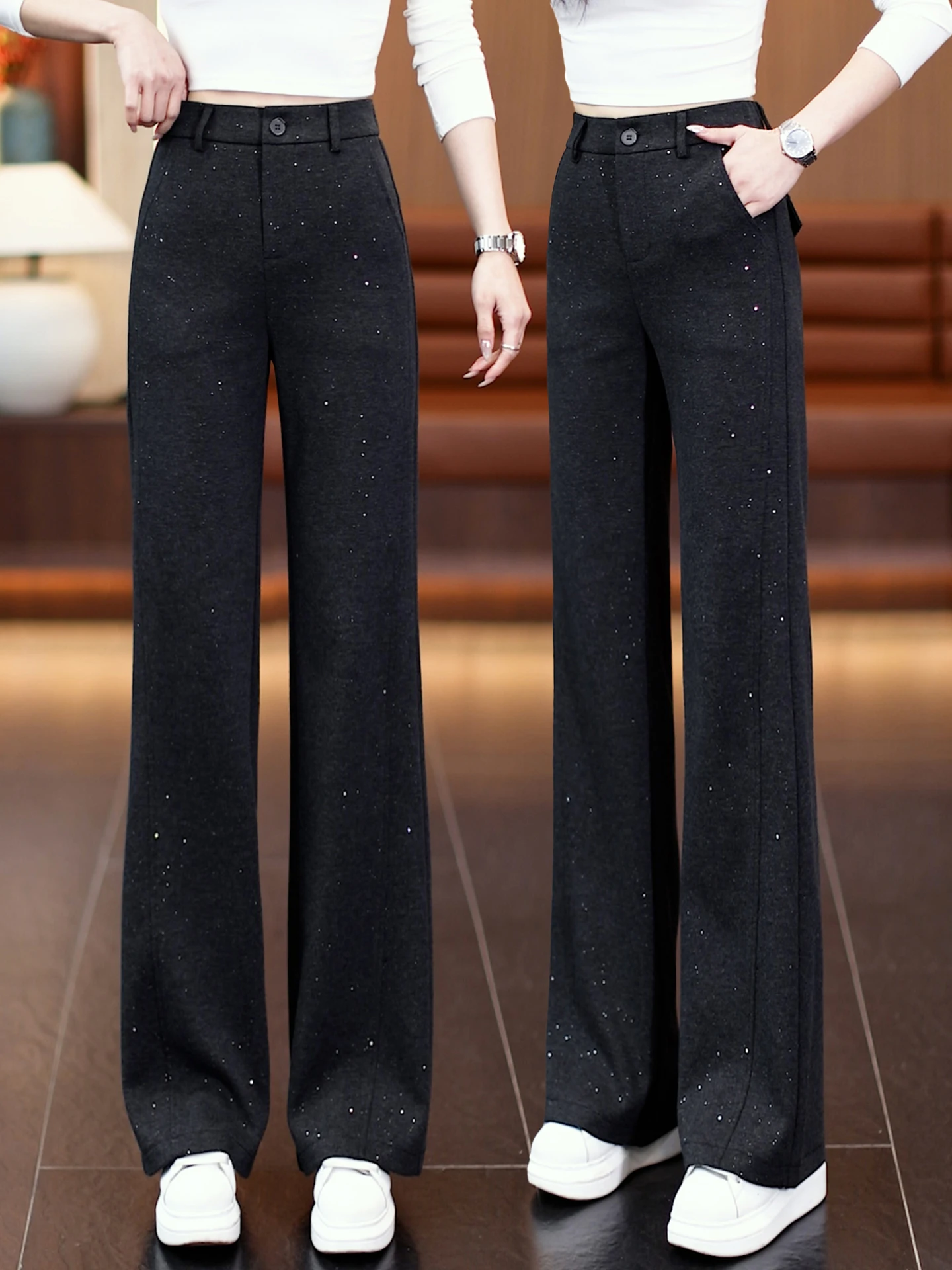 

Брюки женские с высокой талией, прямые, широкие, повседневные, для похудения, весна-осень, новый стиль, элегантные, модные