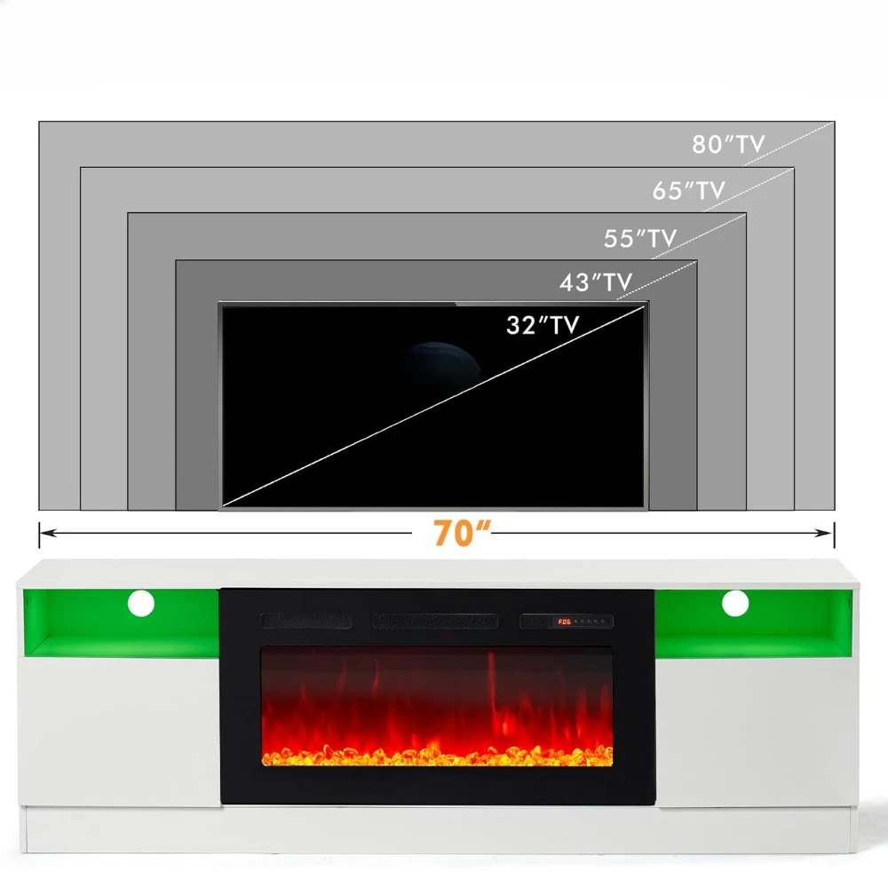 LED Light Entertainment Center, Modern Wood Texture Highlight Storage Cabinet for TVs Up to 80