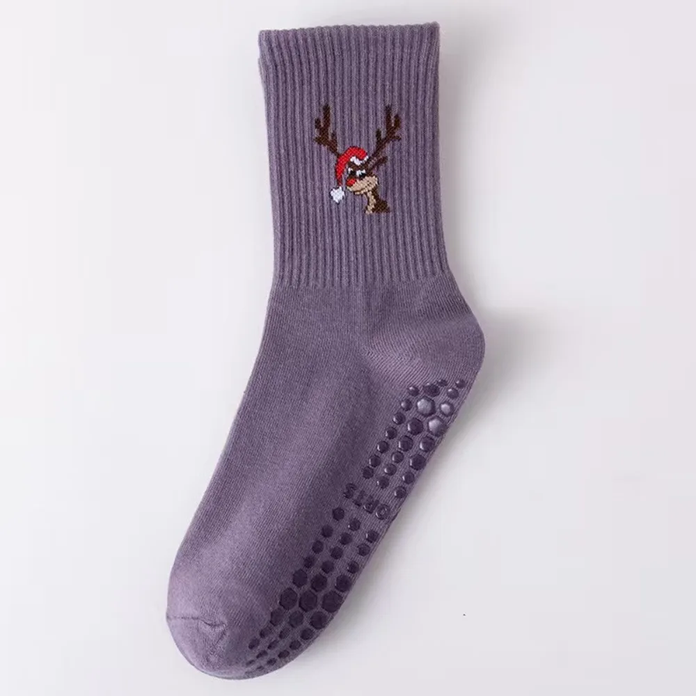 

New Cotton Pilates Socks Breathable Sweat-absorbent Yoga Socks Harajuku Street Non-Slip Grip Deer Embroidery Socks
