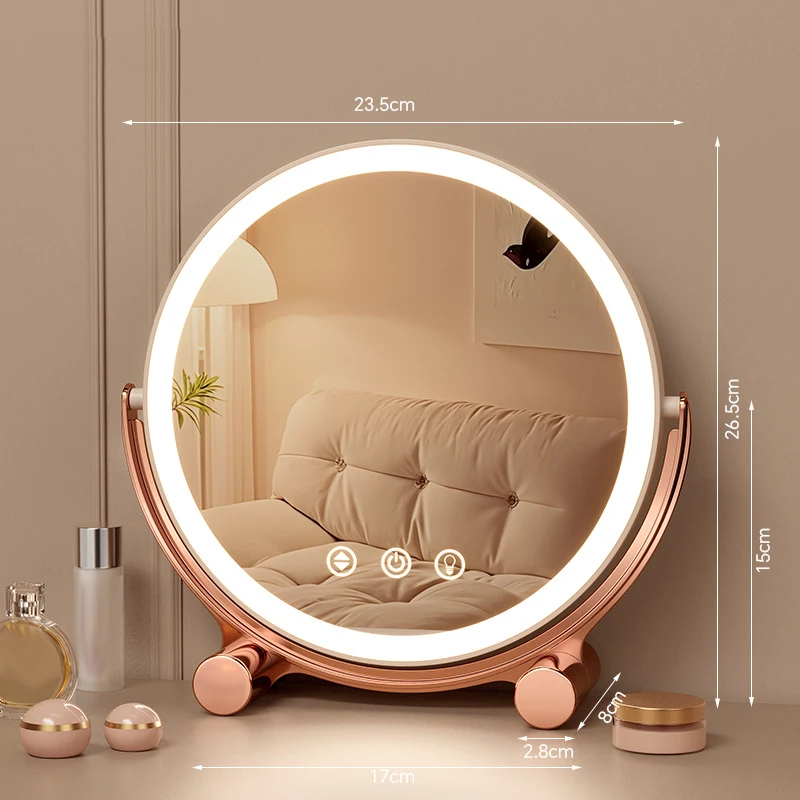 

Desktop LED Makeup Mirror Three Color Light Household Bedroom Vanity Mirror Intelligent Control Cosmetic Mirrors Type-c Charging