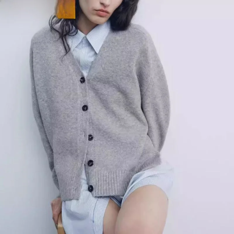 

Soft Knitted Long Sve V-Ne Flat Needle Coat Sweater Women's Faion Autumn Winter New Arrival Commute Sle Loose Fit Po...