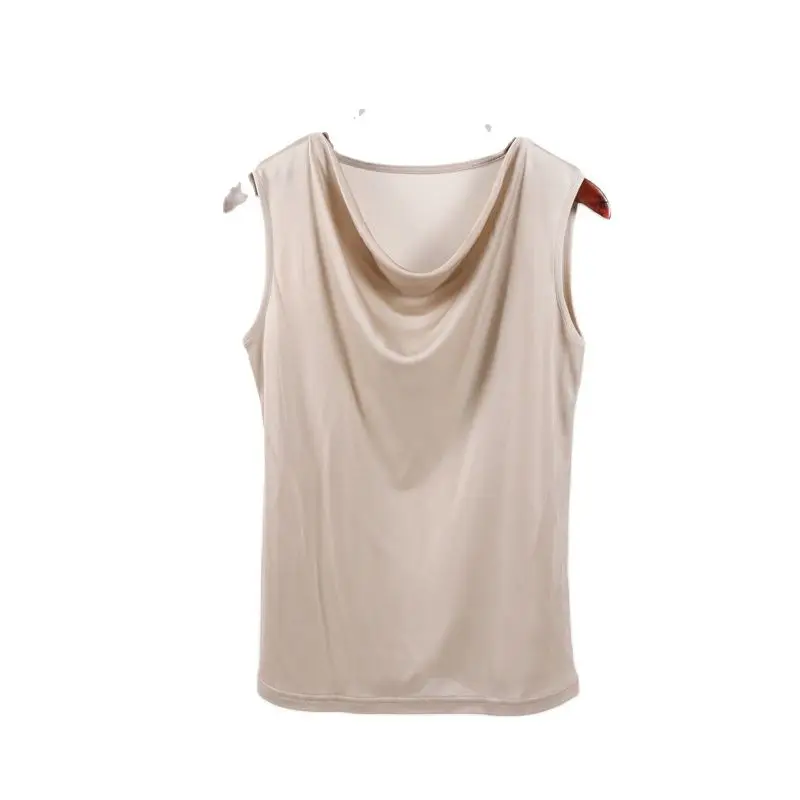 Female Summer Hot Sale Silk Tops Woman Spring Sleeveless Hedging Silk Tees Lady Hot Sale Solid Stretch Slim Shirts