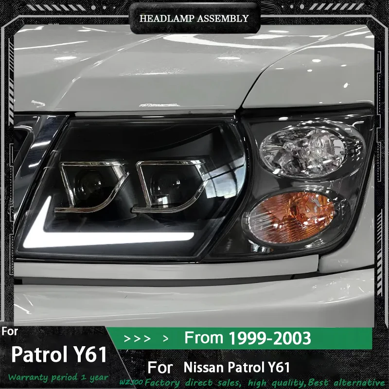 

HeadLamp for Nissan Patrol Y61 LED Headlight 1999-2003 / 05-22 Headlights Y61 DRL Turn Signal High Beam Angel Eye Projector Lens