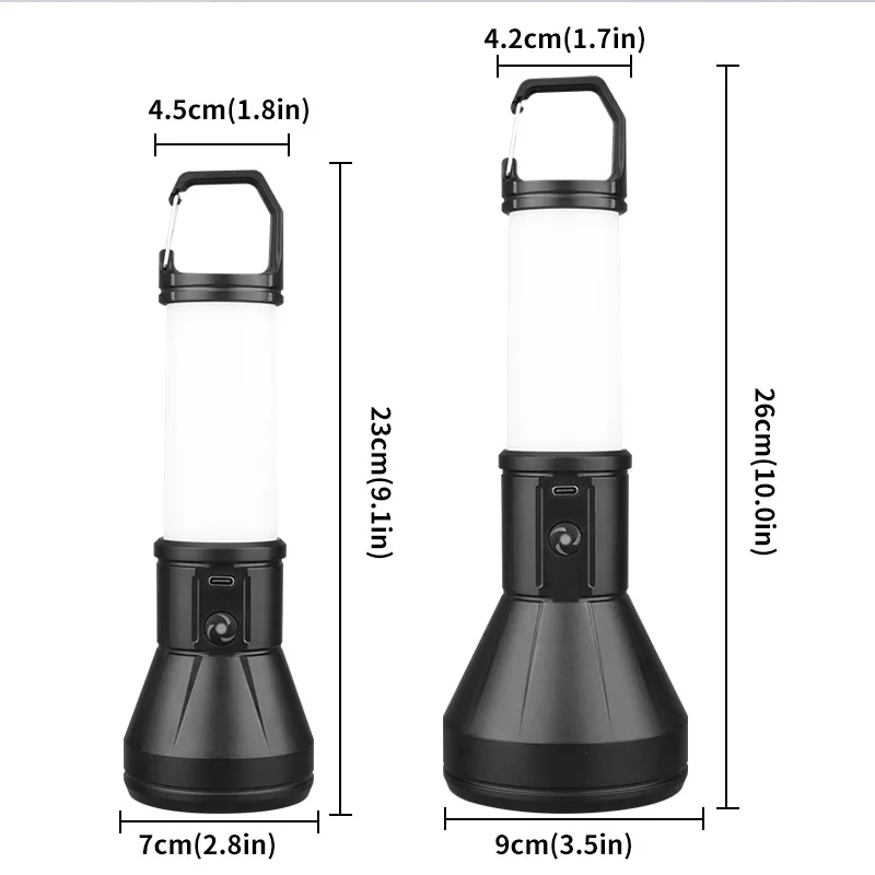 High Power ไฟฉาย LED กลางแจ้งแบบพกพา Strong Light Camping Light พร้อมตะขอชาร์จไฟฉายยุทธวิธีสําหรับตกปลาเดินป่า