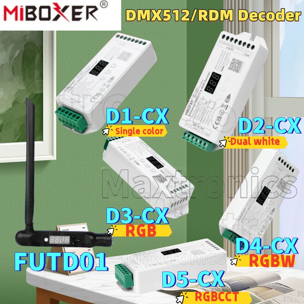 Одноцветный декодер D1-CX Miboxer DMX512/RDM, постоянное напряжение D3-CX, 1-5 каналов, 12-24 В постоянного тока, для двухбелых светодиодных лент RGB RGBW RGBCCT
