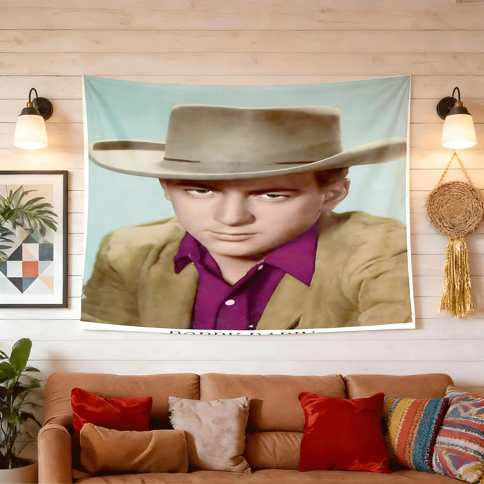 Bobby Darin Peach Skin Wall Tapestry Transverse Design, Suitable for Bedroom, Living Room, Dorm Background Decor, Home Decor, Polyester Velvet, Printing Craftsmanship, No Electricity Needed