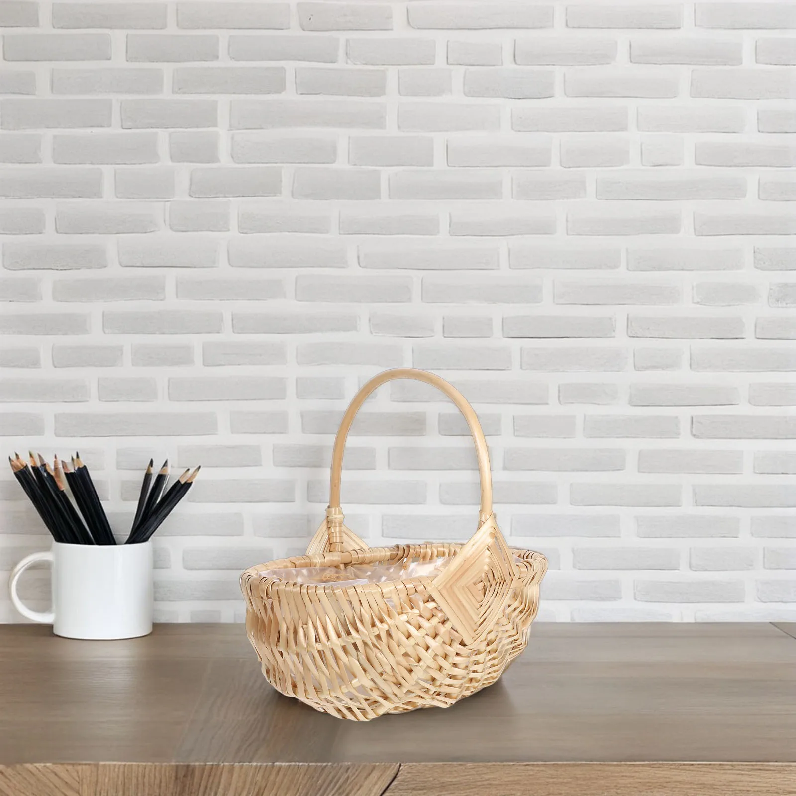 

Wicker Woven Flower Basket Vintage Handle Design For Garden Gatherings Picnic Fruit Storage Basket Outdoor Decor Use Harvest