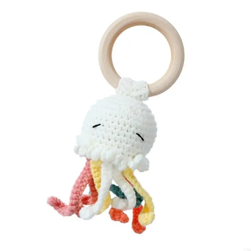 Y4QA Crochet Baby Batk Handbell encantador Jellyfish Rattle Juguete Toy Training Training Toy